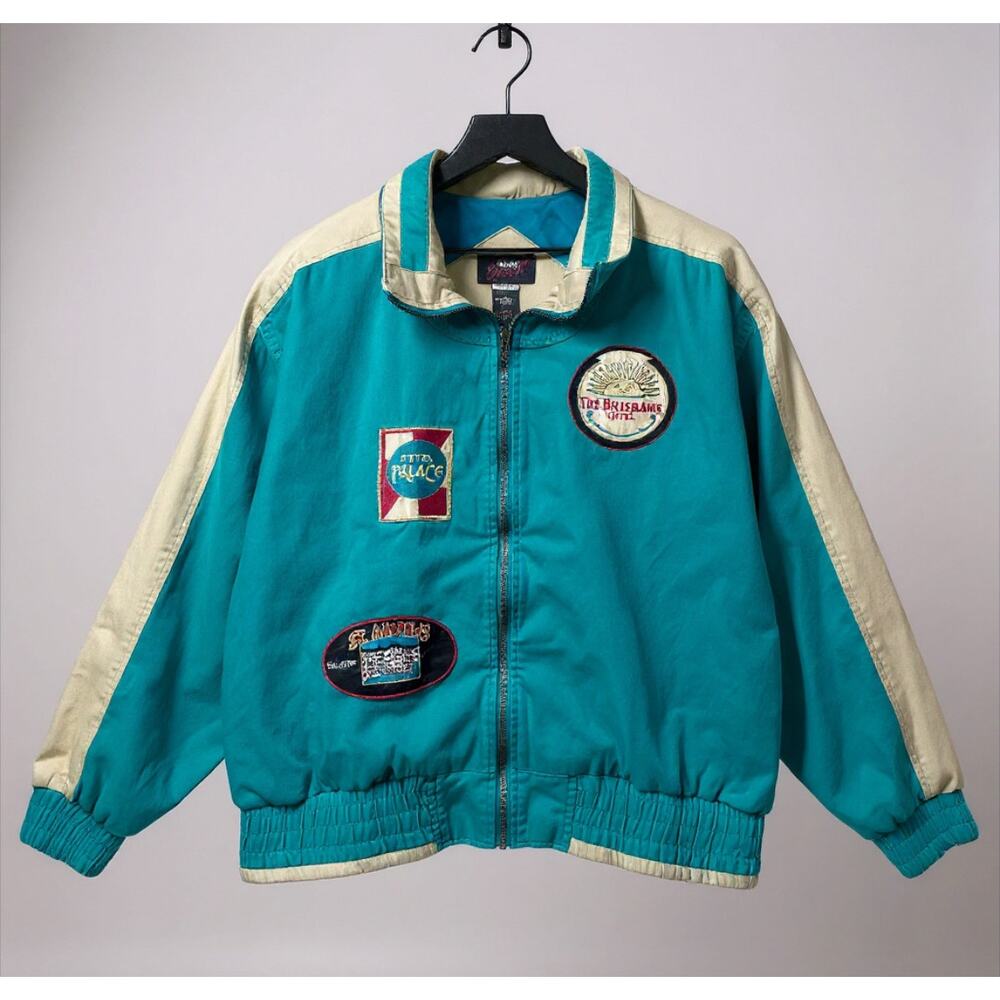 Lavon Sport Vintage Teal Patch Bomber Jacket Macau Mens L Hotel Travel 80s Zip